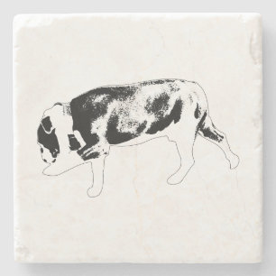Bulldog-Silhouette beim Gehen mit texturierter Sch Steinuntersetzer