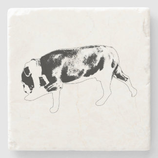 Bulldog-Silhouette beim Gehen mit texturierter Sch Steinuntersetzer