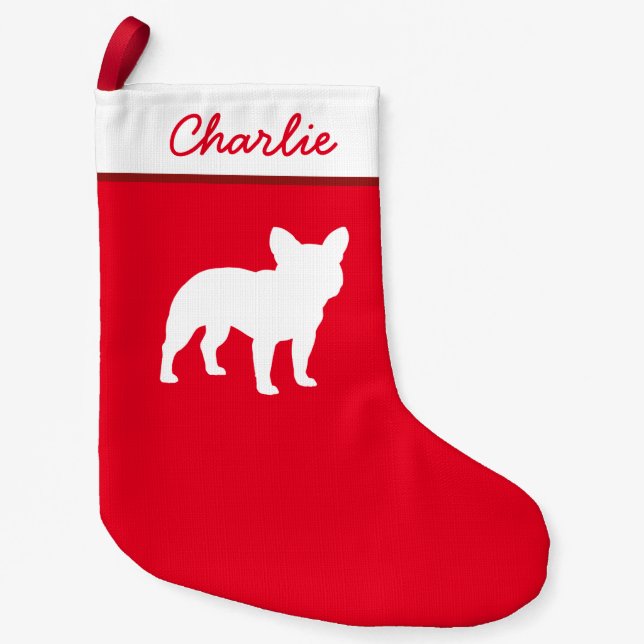 Bulldog-Silhouette | Frenchie Dog Holiday Kleiner Weihnachtsstrumpf (Vorderseite)