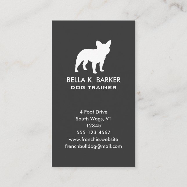 Bulldog-Silhouette | Frenchy Hund vertikal Visitenkarte (Vorderseite)