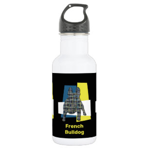 Bulldog-Silhouette Gelb & Blau Edelstahlflasche