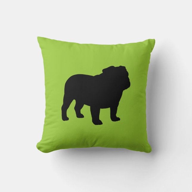 Bulldog-Silhouette Schwarz und Grün Kissen (Vorderseite)