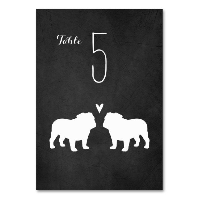 Bulldog Silhouetten Hochzeitsempfang Tischnummer (Vorderseite)