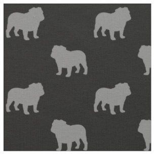 Bulldog Silhouetten Muster Grau und Schwarz Hunde Stoff