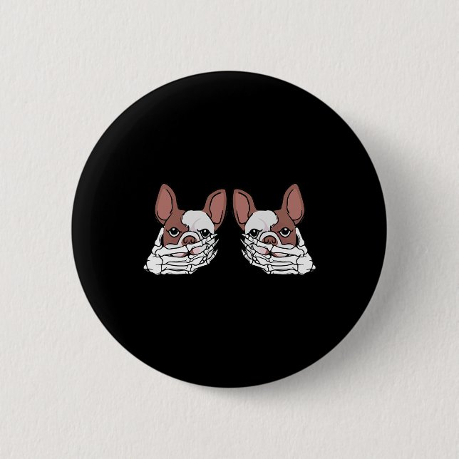Bulldog Skeleton Hand auf BrustHalloween Button (Vorderseite)