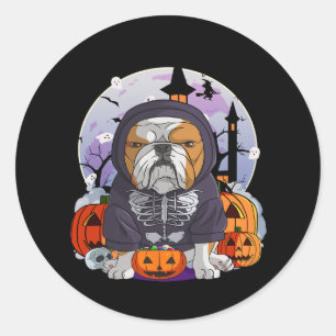 Bulldog Skeleton Kostüm Halloween Hexenkürbis Runder Aufkleber