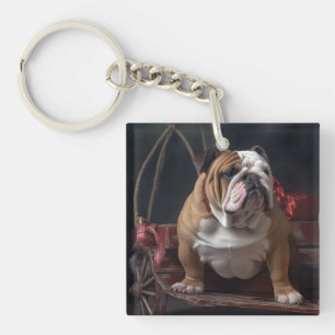 Bulldog Snowy Schlitten Weihnachtsdekoration Schlüsselanhänger