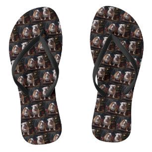 Bulldog Snowy Sleigh Weihnachtsdekor Flip Flops