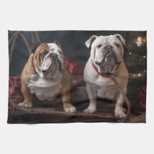 Bulldog Snowy Sleigh Weihnachtsdekor Geschirrtuch