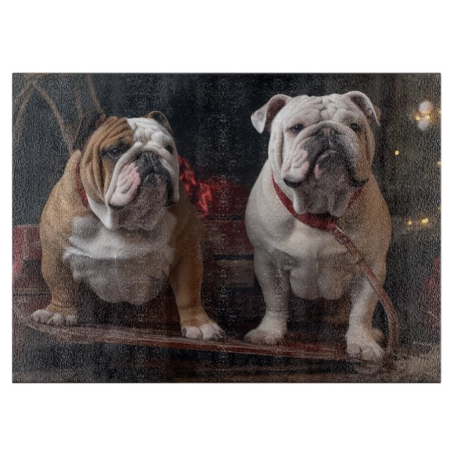 Bulldog Snowy Sleigh Weihnachtsdekor Schneidebrett (Vorderseite)