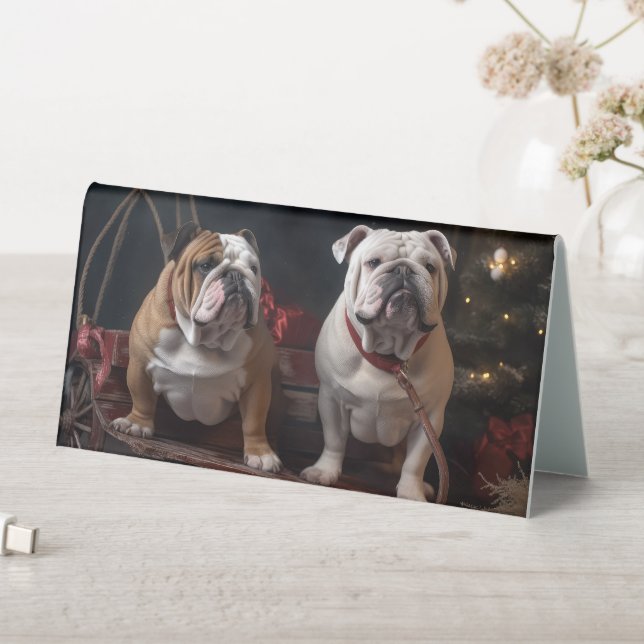 Bulldog Snowy Sleigh Weihnachtsdekor Tischaufsteller (In Situ (Tisch))