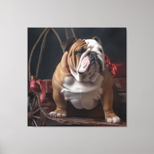 Bulldog Snowy Sleigh Weihnachtsdekoration Leinwanddruck