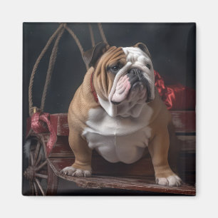 Bulldog Snowy Sleigh Weihnachtsdekoration Magnet