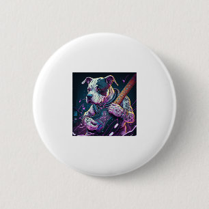 Bulldog spielt elektrische Gitarre Rock  Button