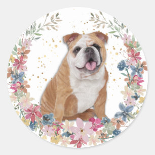 Bulldog Spring Flowers Kranz Runder Aufkleber