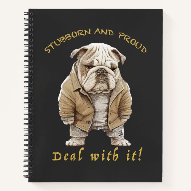 Bulldog Stubborn kümmert sich um Niedlichen, ersta Notizbuch (Vorderseite)