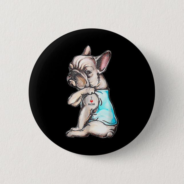 Bulldog Tattoo I Liebe Mama Funny Dog Mütter Button (Vorderseite)
