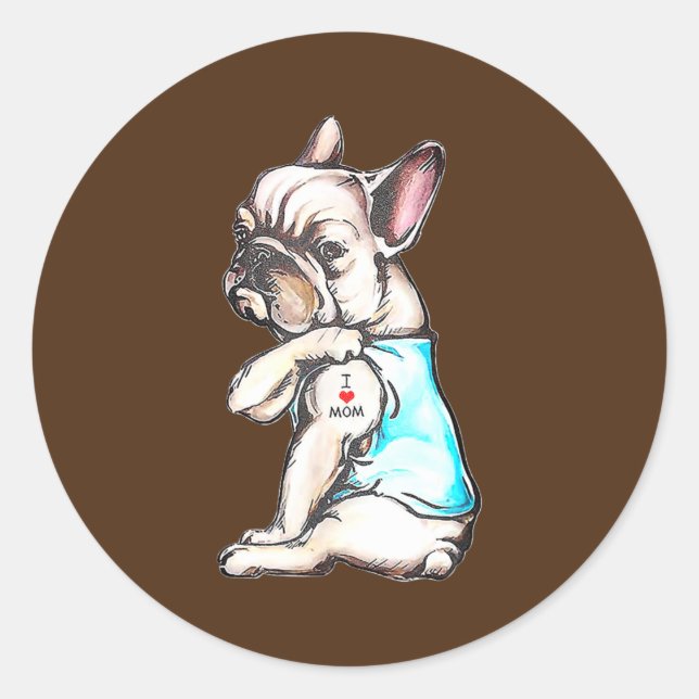 Bulldog Tattoo I Liebe Mama Funny Dog Runder Aufkleber (Vorderseite)