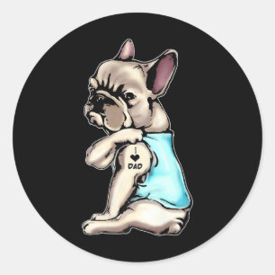 Bulldog Tattoos I Liebe Vater Sitzende Gift Fett Runder Aufkleber