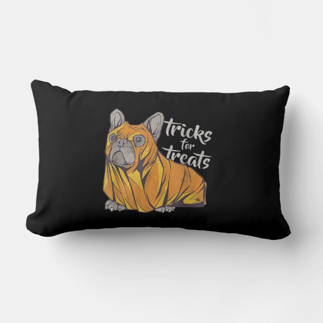 Bulldog-Tricks für Leckereien Niedliche Halloween- Lendenkissen (Vorderseite)