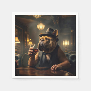Bulldog trinkt Whiskey in einer Speakeasy der 20er Serviette