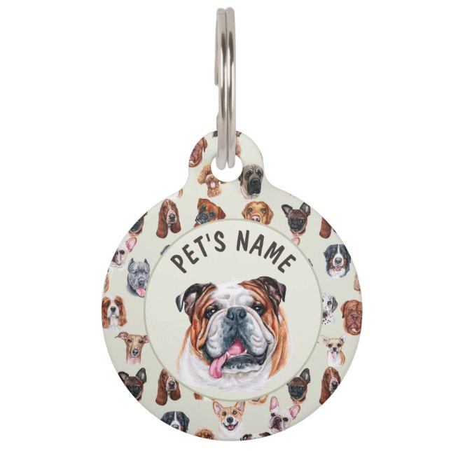 Bulldog und Freunde personalisiert Haustiermarke (Vorderseite)