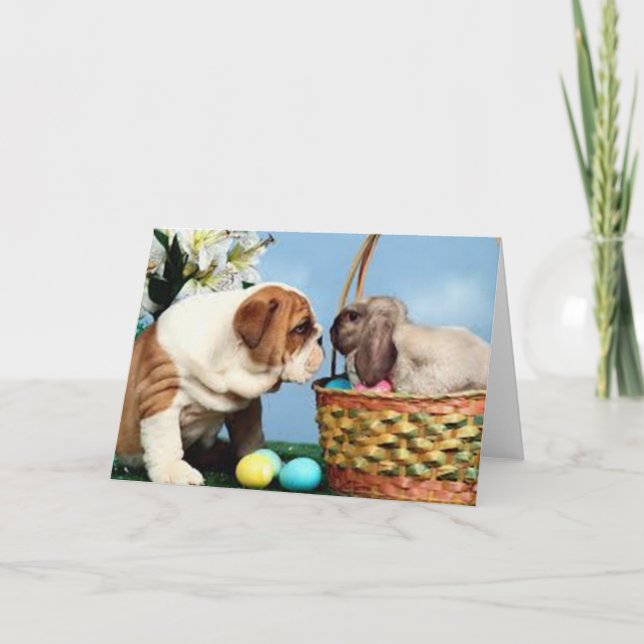 Bulldog und Osterhase Feiertagskarte (Vorderseite)