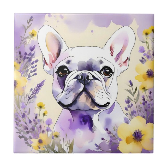 Bulldog und Wildblumen Fliese (Vorderseite)