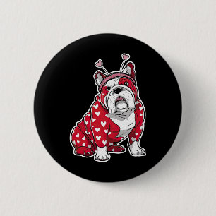 Bulldog Valentine Day Kariert Heftmuster Hund Kopf Button