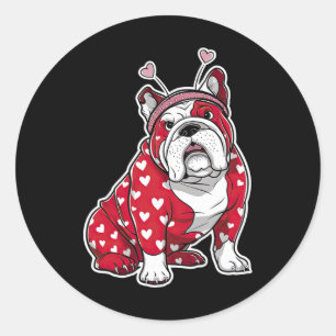 Bulldog Valentine Day Kariert Heftmuster Hund Kopf Runder Aufkleber