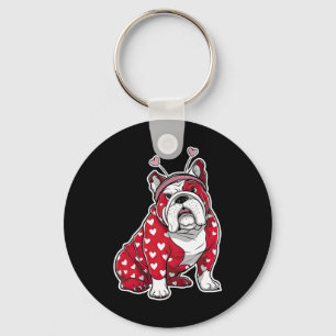 Bulldog Valentine Day Kariert Heftmuster Hund Kopf Schlüsselanhänger
