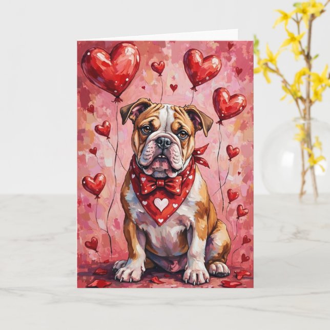 Bulldog Valentine’s Day Dog with Hearts Red Karte (Gelbe Blume)