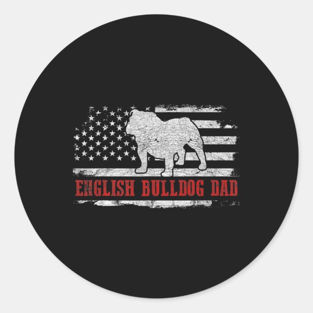 Bulldog-Vater beängstigend amerikanischer Flaggen  Runder Aufkleber (Vorderseite)