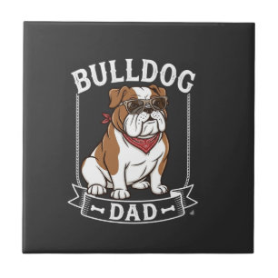Bulldog-Vater-Hund-Sonnenbrille-Bandana Fliese