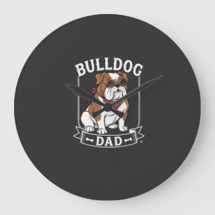 Bulldog-Vater-Hund-Sonnenbrille-Bandana Große Wanduhr