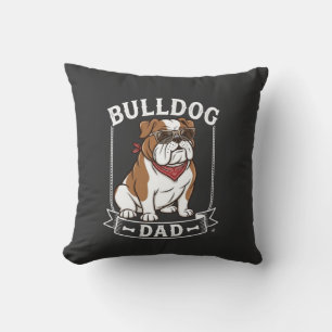 Bulldog-Vater-Hund-Sonnenbrille-Bandana Kissen