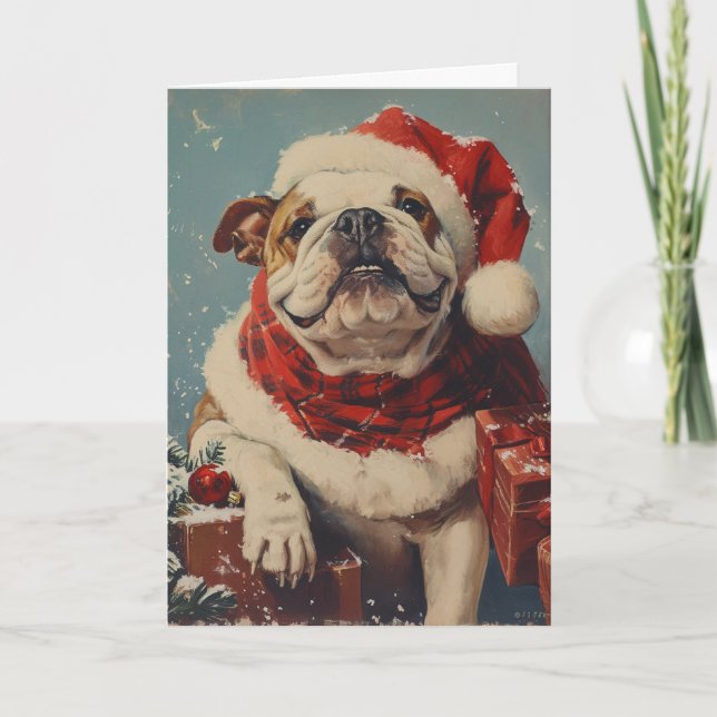Bulldog Vintag personalisiert Feiertagskarte (Vorderseite)