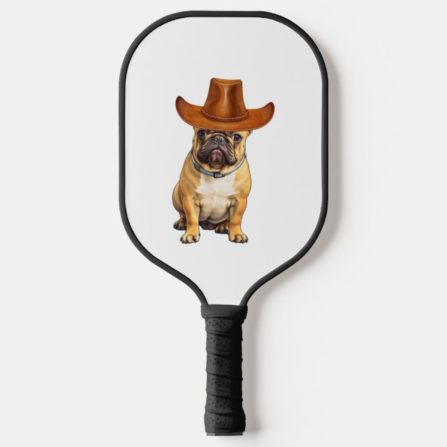 Bulldog Wearing Cowboy Hat Pickleball Schläger (Vorderseite)