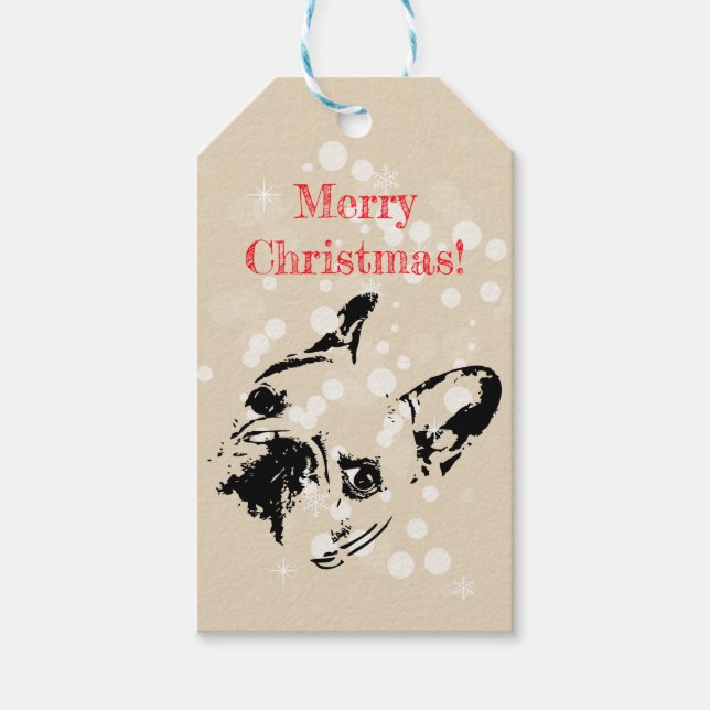 Bulldog Weihnachten Geschenkanhänger (Vorderseite)