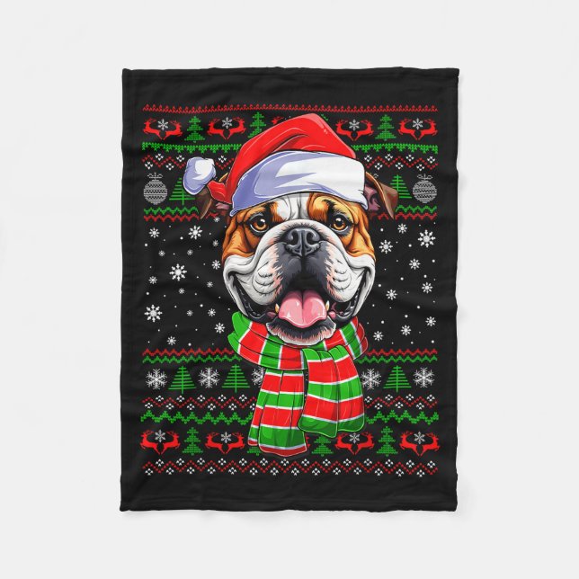 Bulldog-Weihnachten Hässlicher Pullover Lustiger W Fleecedecke (Vorderseite)