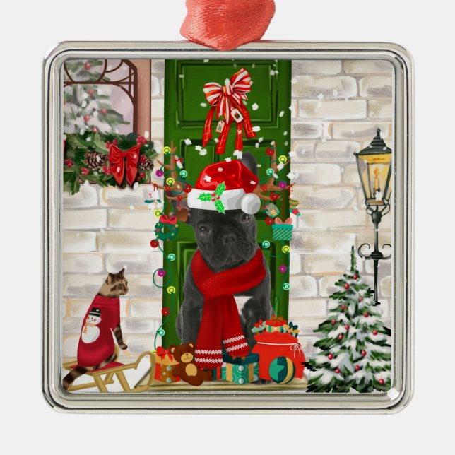 Bulldog Weihnachten Ornament Aus Metall (Vorne)