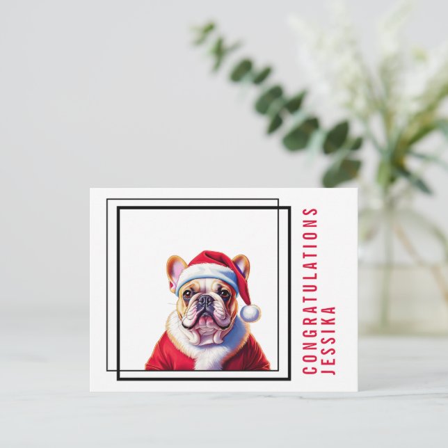 Bulldog Weihnachten Postkarte (Stehend Vorderseite)