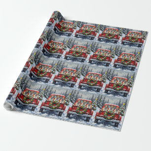 Bulldog Weihnachten Roter LKW Urlaub Geschenkpapier