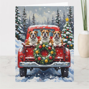 Bulldog Weihnachten Roter LKW Urlaub Karte