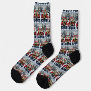 Bulldog Weihnachten Roter LKW Urlaub Socken