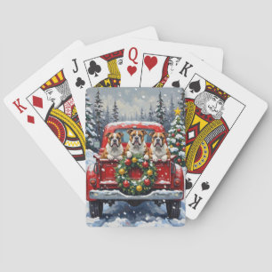 Bulldog Weihnachten Roter LKW Urlaub Spielkarten