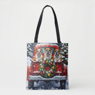 Bulldog Weihnachten Roter LKW Urlaub Tasche