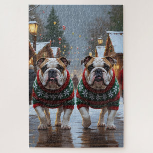 Bulldog-Weihnachten Schnee Feiertag