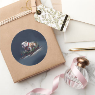 Bulldog Weihnachten Schnee Winter Runder Aufkleber