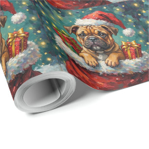 Bulldog-Weihnachts-Santa-Tasche-Abenteuer Geschenkpapier